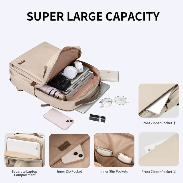 Alt view image 2 of 5 - GOLF SUPAGS Stylish Laptop Backpack for Women Airline Approved Perfect for Work College and Travel Multi-Functional Casual Daypack Fits 15.6 Inch Notebook (Apricot)