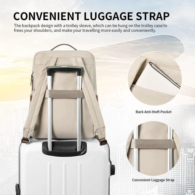 Alt view image 5 of 5 - GOLF SUPAGS Stylish Laptop Backpack for Women Airline Approved Perfect for Work College and Travel Multi-Functional Casual Daypack Fits 15.6 Inch Notebook (Apricot)