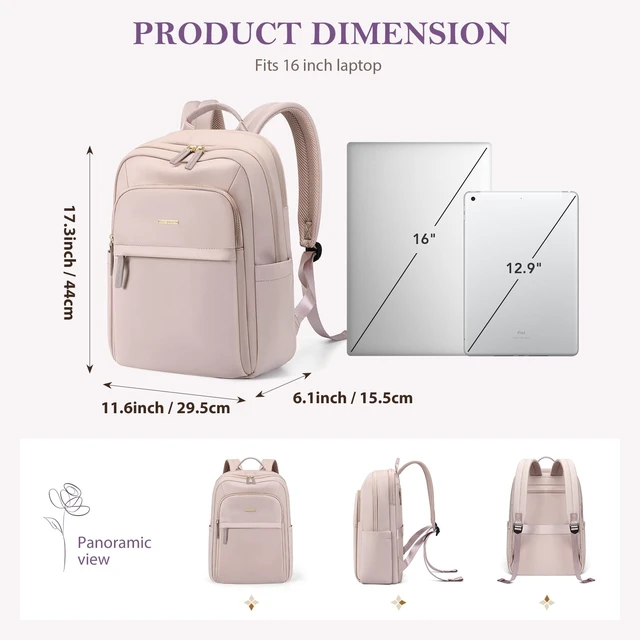 Alt view image 4 of 5 - GOLF QUALITY Travel Backpack for Women Personal Carry On Bag Business Weekender Hiking Multilayer Laptop Bag,16 Inch,Pink