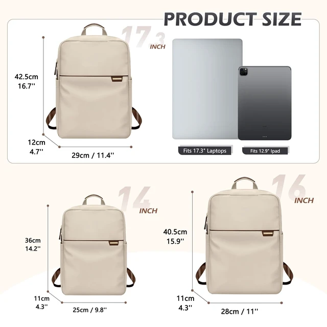 Alt view image 3 of 5 - GOLF QUALITY Slim Laptop Backpack for Women, Lightweight Business Backpack for Women Computer Bag Purse for Commuting, Fit 17.3 Inch, Apricot
