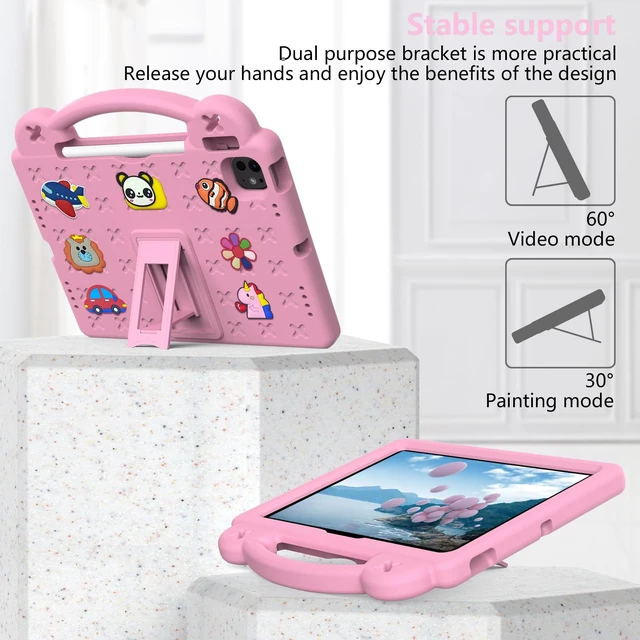 Alt view image 3 of 5 - UUcovers for Apple iPad Pro 11 Inch Kids Case (M5/M4) 2025/2024 with Pencil Holder/Kickstand/Handle Stand Slim Lightweight Cute DIY Soft EVA Shockproof Rugged Silicone Girls Boys Cover, Pink Bear