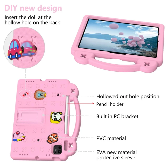 Alt view image 5 of 5 - UUcovers for Apple iPad Pro 11 Inch Kids Case (M5/M4) 2025/2024 with Pencil Holder/Kickstand/Handle Stand Slim Lightweight Cute DIY Soft EVA Shockproof Rugged Silicone Girls Boys Cover, Pink Bear