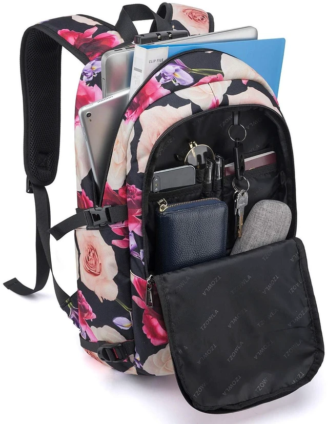 Alt view image 2 of 5 - Tzowla Business Laptop Backpack Water Resistant Anti-Theft with USB Charging Port and Lock 15.6 Inch Computer Backpacks for Men, Women, Casual Hiking Travel Daypack (Flower)