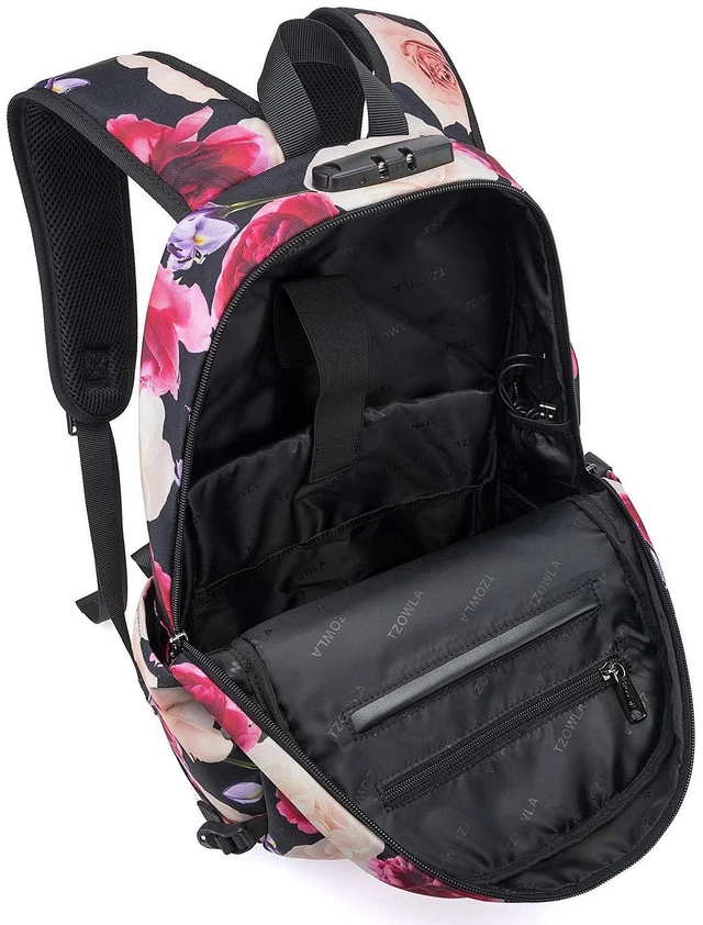 Alt view image 3 of 5 - Tzowla Business Laptop Backpack Water Resistant Anti-Theft with USB Charging Port and Lock 15.6 Inch Computer Backpacks for Men, Women, Casual Hiking Travel Daypack (Flower)