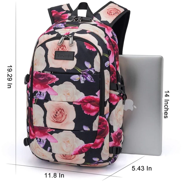 Alt view image 5 of 5 - Tzowla Business Laptop Backpack Water Resistant Anti-Theft with USB Charging Port and Lock 15.6 Inch Computer Backpacks for Men, Women, Casual Hiking Travel Daypack (Flower)