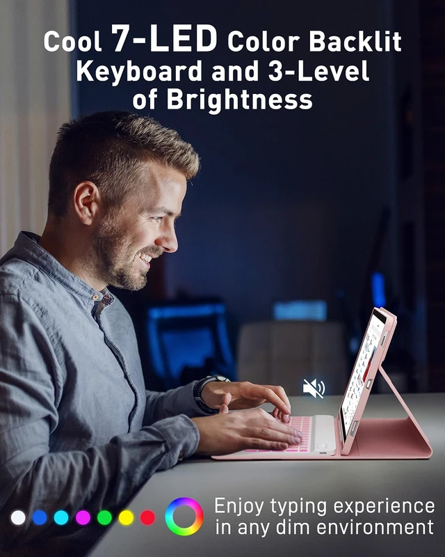 Alt view image 4 of 5 - for iPad Air 11-inch/ 5th/ 4th Generation Case with Keyboard iPad Air 10.9/11-inch M4 M3 M2 Air 5 Air 4 Gen 2026/2025/2024/2022/2020 Magic Keyboard Backlit Built-in Pencil Holder with Mouse - Pink