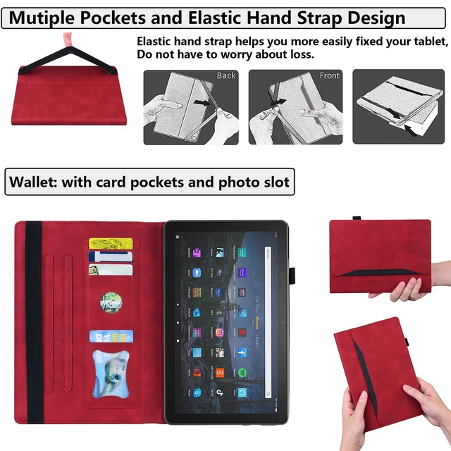 Alt view image 4 of 5 - UUcovers Case for Fire HD 8 Tablet (8th/7th/6th Generation, 2018/2017/2016 Release), Smart Business PU Leather Stand Folio Cover with Pencil Card Holder & Elastic Band & Auto Wake/Sleep, Red