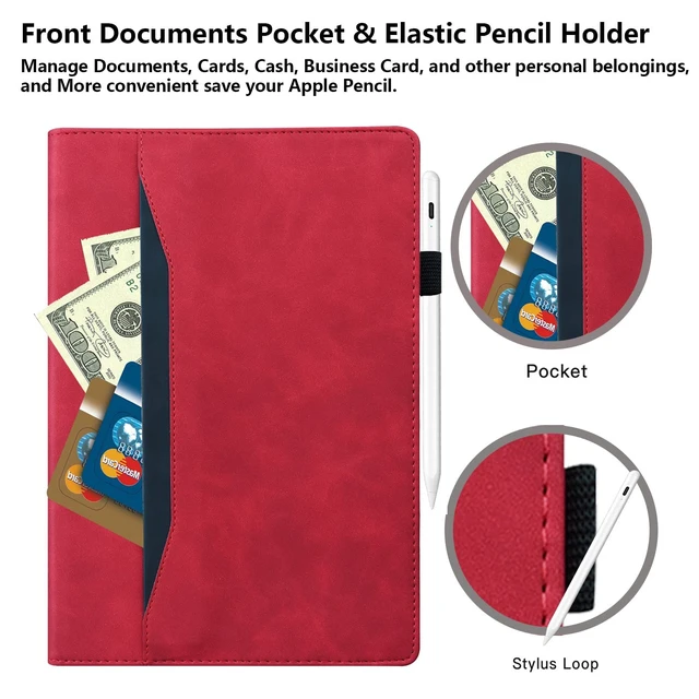 Alt view image 3 of 5 - UUcovers Case for Fire HD 8 Tablet (8th/7th/6th Generation, 2018/2017/2016 Release), Smart Business PU Leather Stand Folio Cover with Pencil Card Holder & Elastic Band & Auto Wake/Sleep, Red