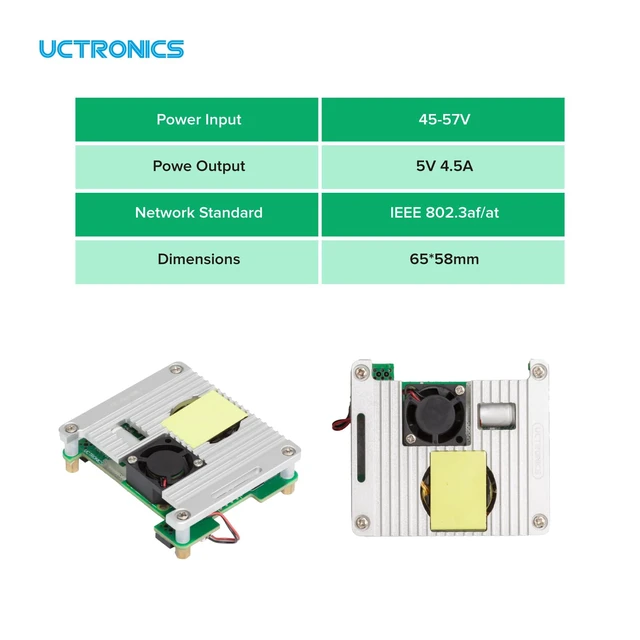 Alt view image 4 of 5 - UCTRONICS PoE Hat for Raspberry Pi 5, Power Over Ethernet HAT for Raspberry Pi 4B/3B+, Support 802.3af PoE Network Standard with Heatsinks and Onboard Cooling Fan