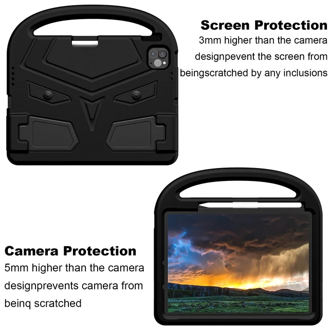Alt view image 3 of 5 - UUcovers Kids Case for Apple iPad Air 11 inch M3/M2 & iPad Pro 11 inch M5/M4 (2025/2024) with Pencil Holder/Handle/Kickstand Lightweight Soft EVA Foam Shockproof Stand Tablet Cover, Black Bird