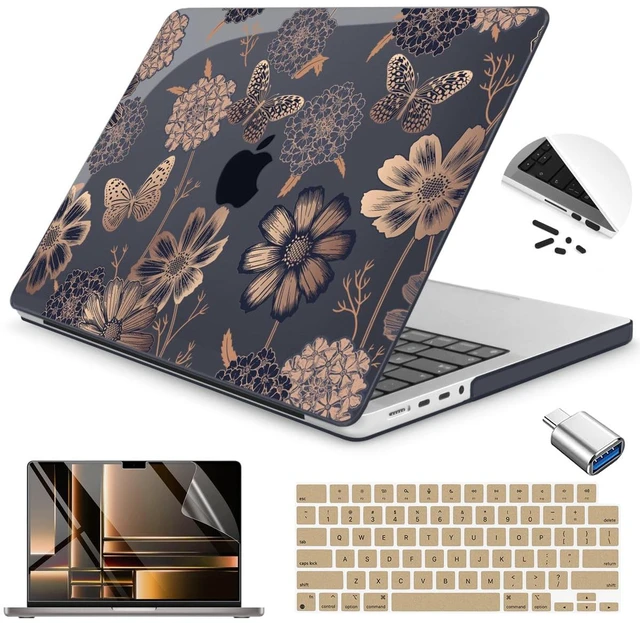 Main image of Teryeefi Case for MacBook Pro 14 Inch M5 M4 M3 M2 M1 (2021-2025 2026) Model A3427/A3426/A3434/A3112/A3401/A3185/A2918/A2992/A2779/A2442, Flower & Butterfly