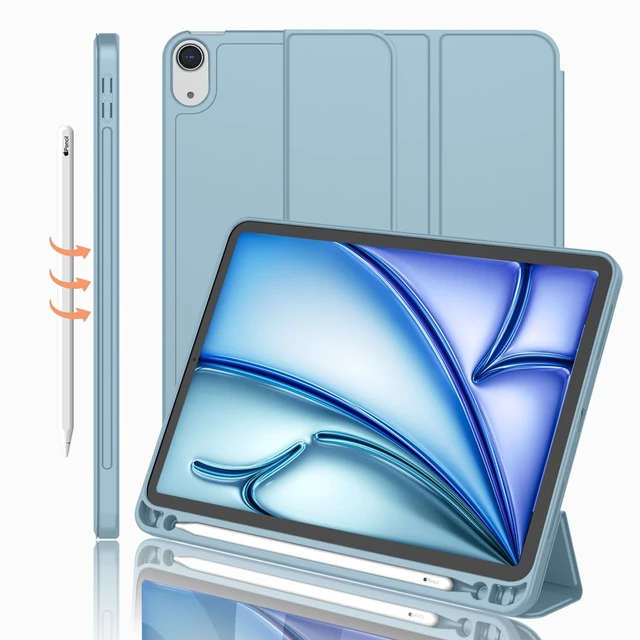 Main image of iMieet iPad Air 11 Inch Case M4/M3/M2(2026/2025/2024), iPad Air 5th/4th Generation Case 2022/2020 10.9 Inch with Pencil Holder,Trifold Stand Smart Case with Soft TPU Back(Light Blue)