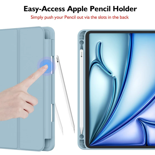Alt view image 2 of 5 - iMieet iPad Air 11 Inch Case M4/M3/M2(2026/2025/2024), iPad Air 5th/4th Generation Case 2022/2020 10.9 Inch with Pencil Holder,Trifold Stand Smart Case with Soft TPU Back(Light Blue)