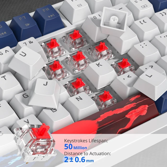 Alt view image 3 of 5 - iRoboosta 75% Mechanical Gaming Keyboard, Hot Swappable RGB Backlit Custom With Knob, Gasket Mount USB Wired, 82 Keys Blue White Linear Red Switch (82 Blue White)