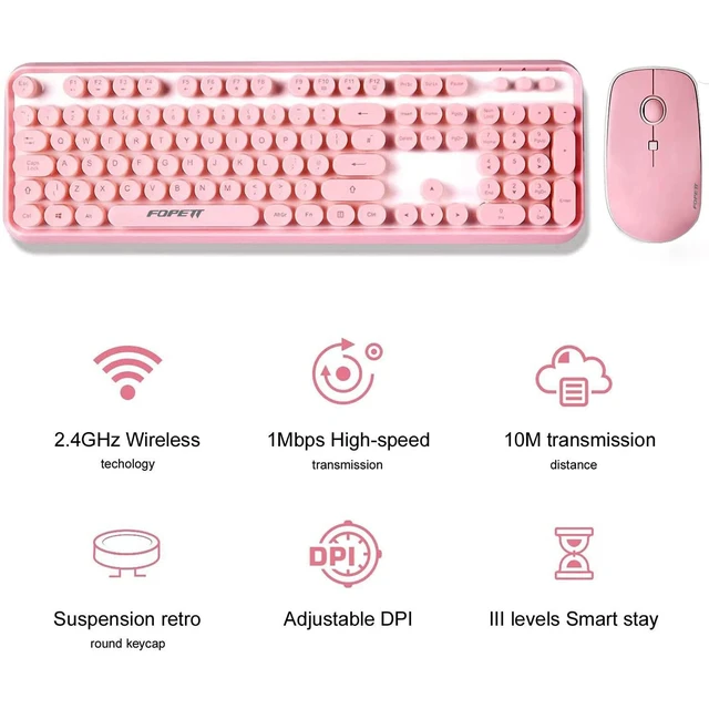 Alt view image 5 of 5 - FOPETT Keyboard and Mouse Sets Wireless, Reliable 2.4 GHz Connectivity for PC,Laptop,Smart TV and More (Pink)