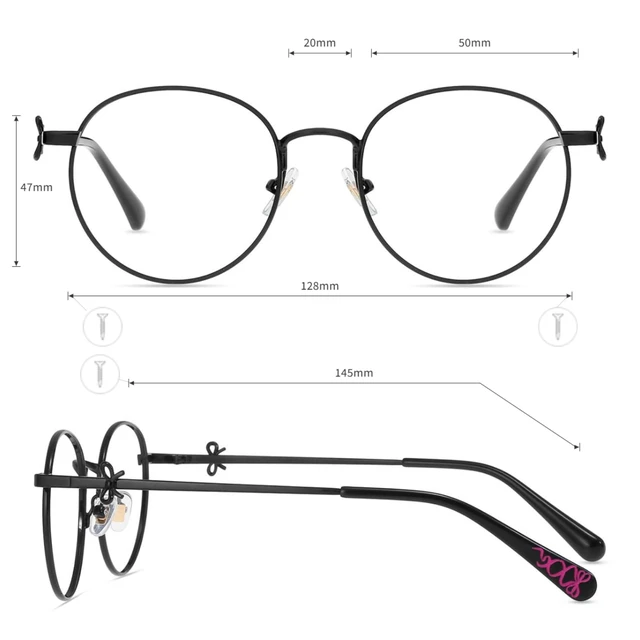 Alt view image 5 of 5 - Firmoo Blue Light Blocking Glasses for Woman, Black Retro Round Metal Frame Anti Eyestrain UV400 Computer Gaming Glasses Bow165