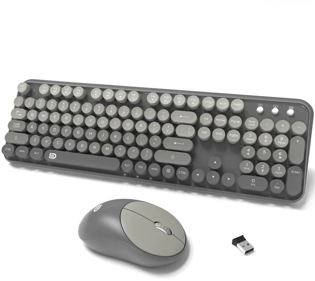 Main image of Wireless Keyboard and Mouse Combo, 2.4 GHz Wireless Full-Sized Typewriter Keyboard with Round Keycaps for Windows, Computer, Desktop, PC, Laptop (Grey)