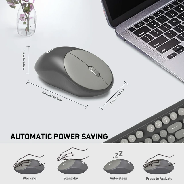 Alt view image 2 of 5 - Wireless Keyboard and Mouse Combo, 2.4 GHz Wireless Full-Sized Typewriter Keyboard with Round Keycaps for Windows, Computer, Desktop, PC, Laptop (Grey)