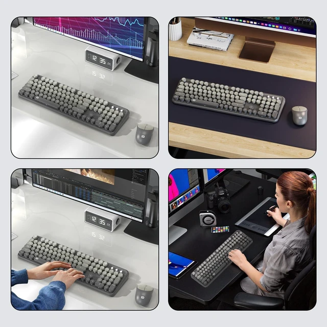 Alt view image 5 of 5 - Wireless Keyboard and Mouse Combo, 2.4 GHz Wireless Full-Sized Typewriter Keyboard with Round Keycaps for Windows, Computer, Desktop, PC, Laptop (Grey)