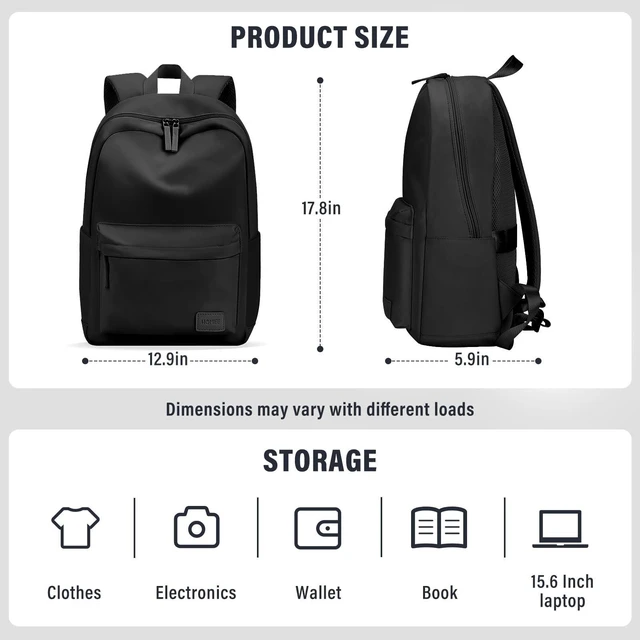 Alt view image 3 of 5 - HOMIEE Lightweight Casual Laptop Backpack Unisex Bookbag School Backpack