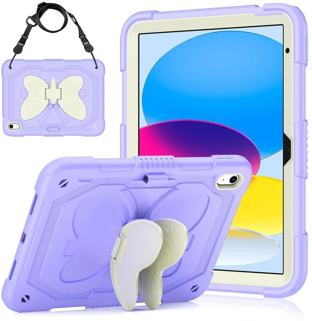 Main image of Kid Case for iPad (A16) 11th Generation 11 Inch 2025/ iPad 10th Generation case 10.9 Inch 2022, Hogenl for iPad 10 Case for Kids with Butterfly Stand, Pencil Holder Strap, 360 Protective, Purple
