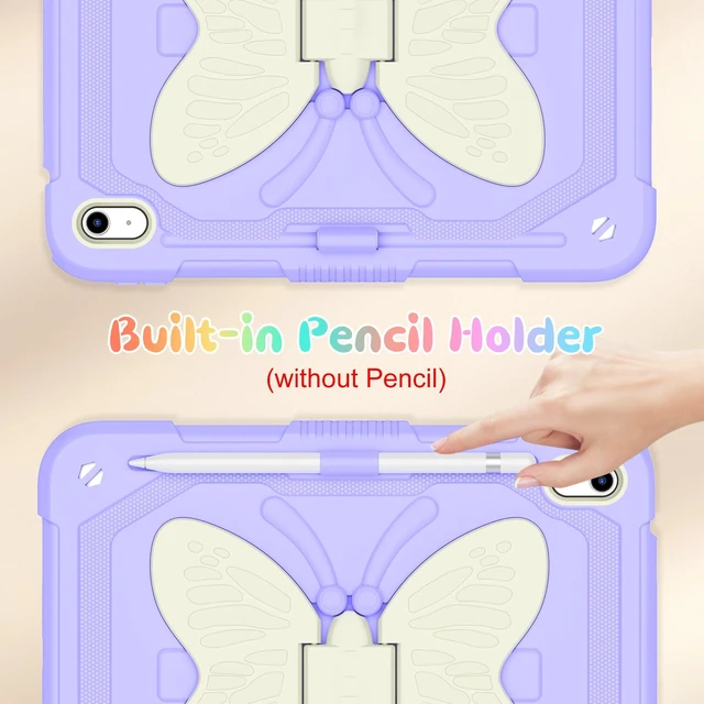 Alt view image 3 of 5 - Kid Case for iPad (A16) 11th Generation 11 Inch 2025/ iPad 10th Generation case 10.9 Inch 2022, Hogenl for iPad 10 Case for Kids with Butterfly Stand, Pencil Holder Strap, 360 Protective, Purple