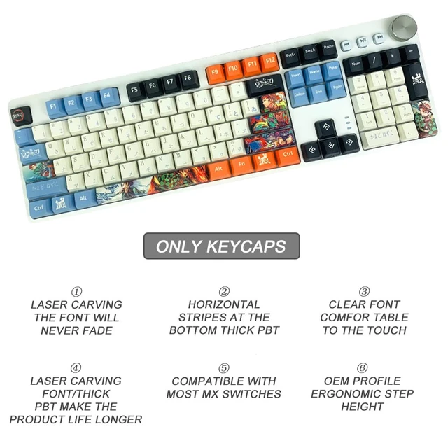 Alt view image 5 of 5 - Hokeyio Japanese Anime Demon Slayer Keycaps 108 PBT Dye Sublimation OEM Profile for Cherry Mx Gateron Kailh Switch Mechanical Keyboard Colorful (Only keycaps)