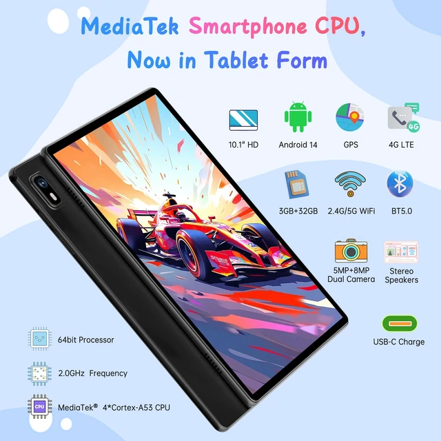 Alt view image 3 of 5 - HAOVM Android Tablet 10 inch, 4G Unlocked Tablet with SIM Card Slot, IPS Touch Screen, 2.0GHz Fast Processor, 3GB+32GB+TF Expand,2.4G/5GHz WiFi,8MP Camera, GPS, with Blue Protective case