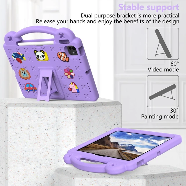 Alt view image 3 of 5 - UUcovers for iPad Air 11 inch Kids Case M3/M2 (2025/2024) & iPad Pro 11 Inch M4 Case 2024 with Pencil Holder/Handle/Kickstand Cute DIY Soft Shockproof Stand Lightweight Tablet Cover, Light Purple Bear