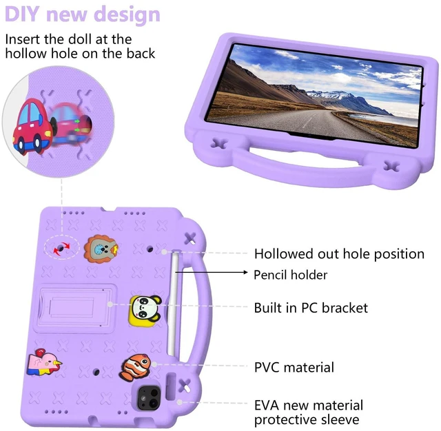 Alt view image 5 of 5 - UUcovers for iPad Air 11 inch Kids Case M3/M2 (2025/2024) & iPad Pro 11 Inch M4 Case 2024 with Pencil Holder/Handle/Kickstand Cute DIY Soft Shockproof Stand Lightweight Tablet Cover, Light Purple Bear