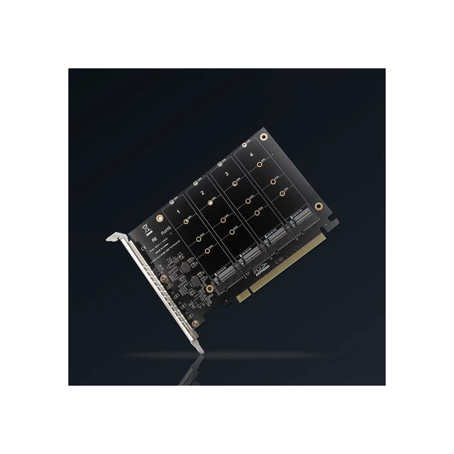 Alt view image 2 of 5 - 4 Port NVMe to PCIe Host Controller Expansion Card, M.2 NVME to PCIe X16 Adapter, Support 2230 2242 2260 2280, System Free Drive, 432Gbps, with Mounting Accessories (ph44)