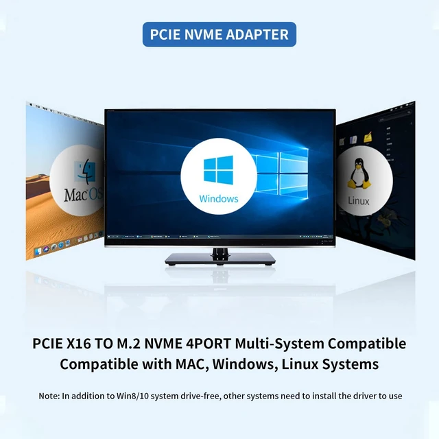 Alt view image 4 of 5 - 4 Port NVMe to PCIe Host Controller Expansion Card, M.2 NVME to PCIe X16 Adapter, Support 2230 2242 2260 2280, System Free Drive, 432Gbps, with Mounting Accessories (ph44)