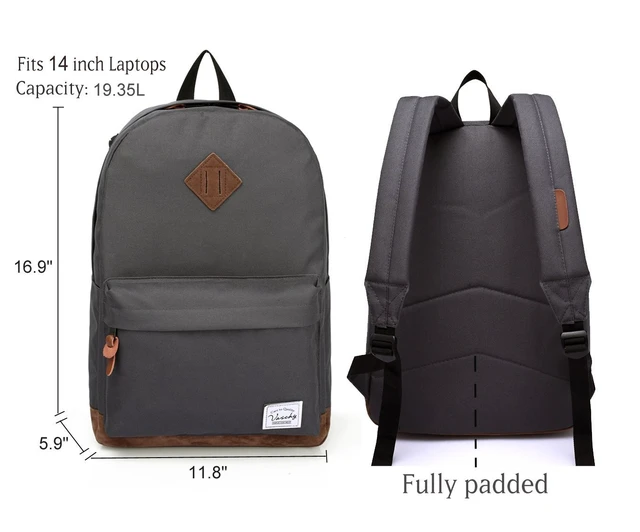 Alt view image 3 of 5 - VASCHY School Backpack for College Students Casual Daypack with Padded 15 inch Laptop Compartment Dark Gray
