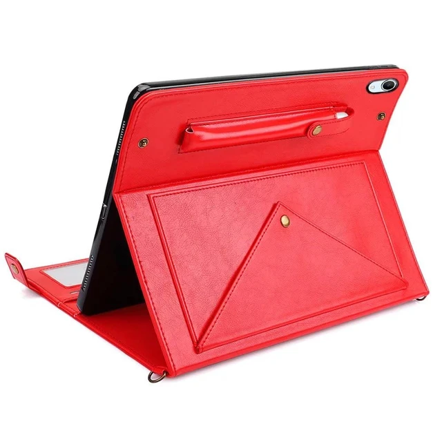 Alt view image 3 of 5 - Handbag Case for iPad mini 7 2024 8.3" / Mini 6 2021, Techcircle Folio Stand PU Leather Crossbody iPad mini Cover with Hand Strap+Shoulder Strap, Multi-Card Slots Envelope Pocket Wallet Case, Red