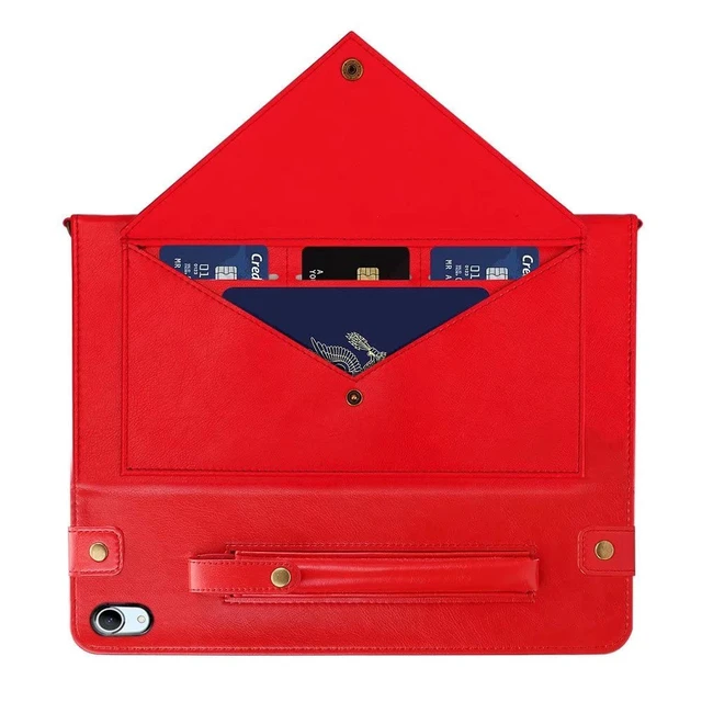 Alt view image 4 of 5 - Handbag Case for iPad mini 7 2024 8.3" / Mini 6 2021, Techcircle Folio Stand PU Leather Crossbody iPad mini Cover with Hand Strap+Shoulder Strap, Multi-Card Slots Envelope Pocket Wallet Case, Red