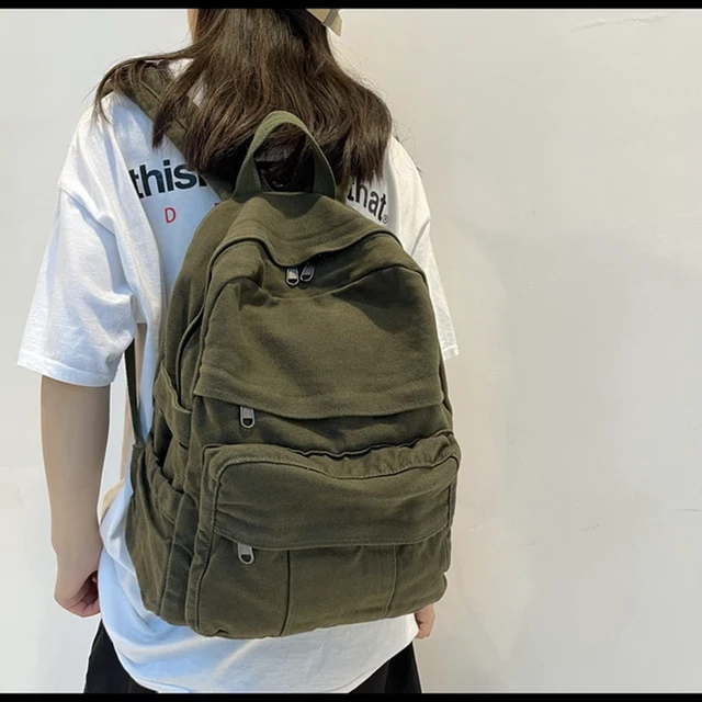 Alt view image 3 of 5 - Laptop Backpack for Women Travel Canvas Backpack for Women Vintage Green Aesthetic Backpack for School
