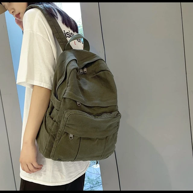 Alt view image 4 of 5 - Laptop Backpack for Women Travel Canvas Backpack for Women Vintage Green Aesthetic Backpack for School
