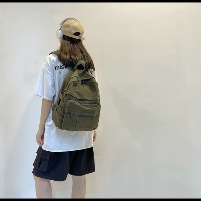 Alt view image 5 of 5 - Laptop Backpack for Women Travel Canvas Backpack for Women Vintage Green Aesthetic Backpack for School