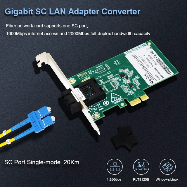Alt view image 3 of 5 - Gigabit SC PCIe Fiber Network Card, Single-Mode Duplex 1310nm, 20KM