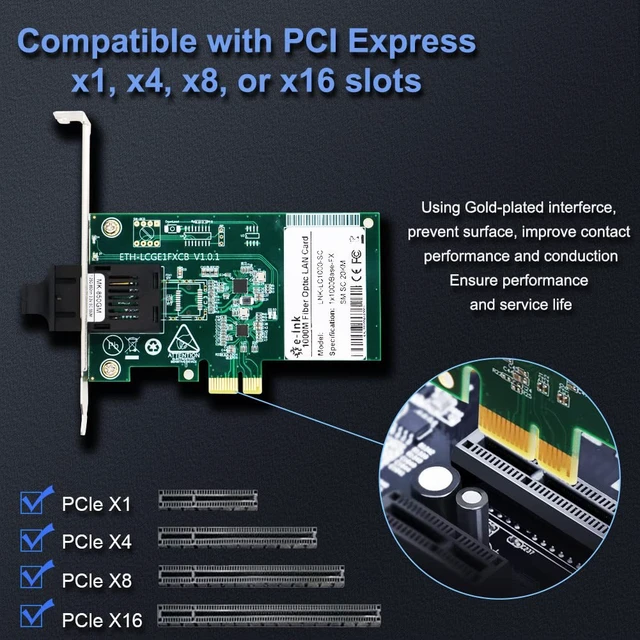Alt view image 4 of 5 - Gigabit SC PCIe Fiber Network Card, Single-Mode Duplex 1310nm, 20KM