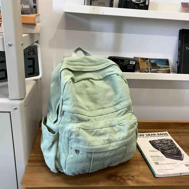 Alt view image 3 of 5 - GAMLFL Sage Green Canvas Backpack for Women Retro Aesthetic Rucksack Basic Backpack for High School/College Students Travel Laptop Bag