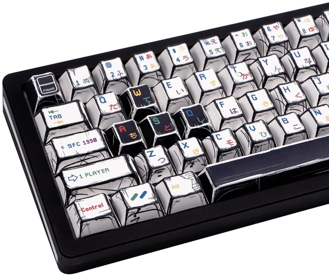Main image of GEKUCAP Blakc& White Manga PBT Keycaps, Pixel Game Theme Keyboard Keycaps