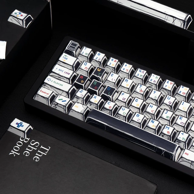 Alt view image 3 of 5 - GEKUCAP Blakc& White Manga PBT Keycaps, Pixel Game Theme Keyboard Keycaps