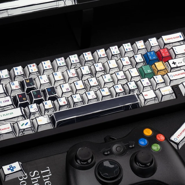 Alt view image 4 of 5 - GEKUCAP Blakc& White Manga PBT Keycaps, Pixel Game Theme Keyboard Keycaps