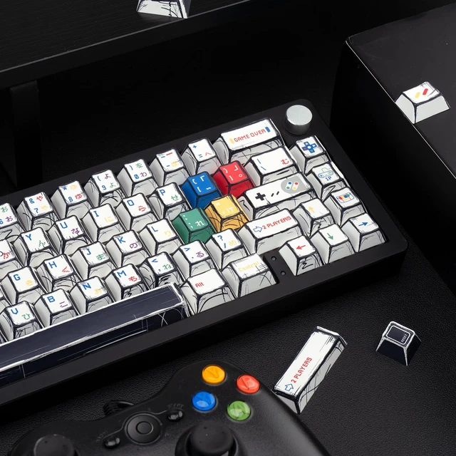 Alt view image 5 of 5 - GEKUCAP Blakc& White Manga PBT Keycaps, Pixel Game Theme Keyboard Keycaps