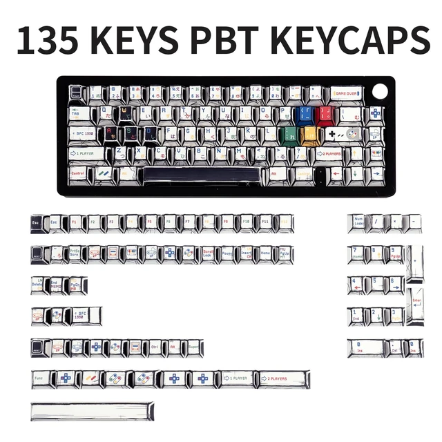 Alt view image 2 of 5 - GEKUCAP Blakc& White Manga PBT Keycaps, Pixel Game Theme Keyboard Keycaps