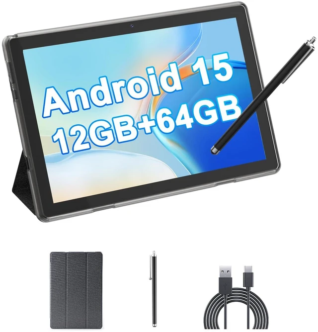 Main image of HOTTABLET Tablet 10-inch Android 15, RAM 12GB(4+8Expand) +ROM 64GB, 2+8MP Dual Camera, 6000mAh Battery (Tablet+case+Stylus)(Black)