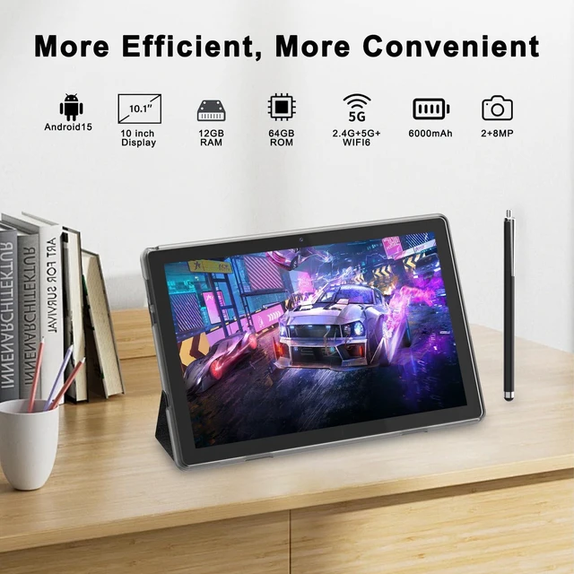 Alt view image 5 of 5 - HOTTABLET Tablet 10-inch Android 15, RAM 12GB(4+8Expand) +ROM 64GB, 2+8MP Dual Camera, 6000mAh Battery (Tablet+case+Stylus)(Black)