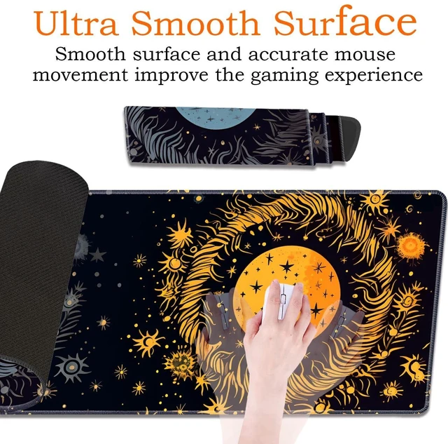Alt view image 3 of 5 - Large Gaming Mouse Pad, Keyboard Wrist Rest Pad + Mouse Wrist Pad + Coaster 4 in 1 Set, Extended Waterproof Non-Slip Desk Mat, Suitable for Office Home Learning Games, Moon, Sun and Stars