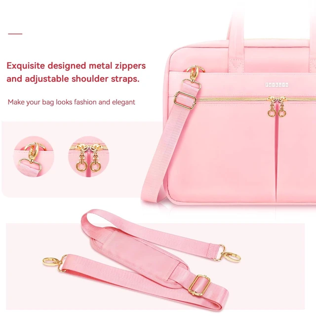 Alt view image 4 of 5 - Ferkurn Laptop Bag Case Women Men Computer Bag Compatible with MacBook/HP/LG/Dell, Shoulder Strap Slim Carrying Messenger Briefcase, Pink, 17-17.3 Inch